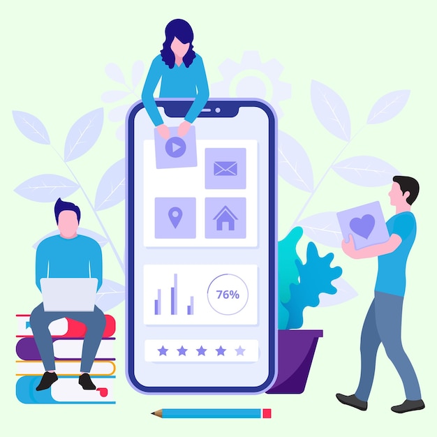App development team working on mobile app design