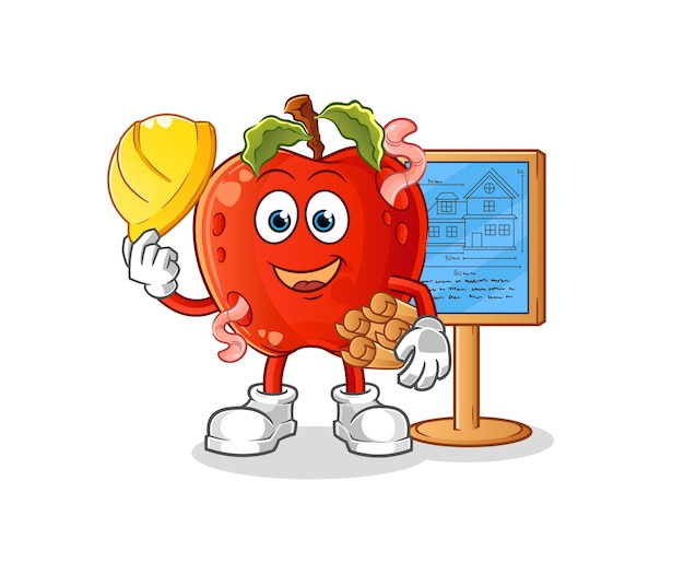 Apple with worm Architect illustration character vector