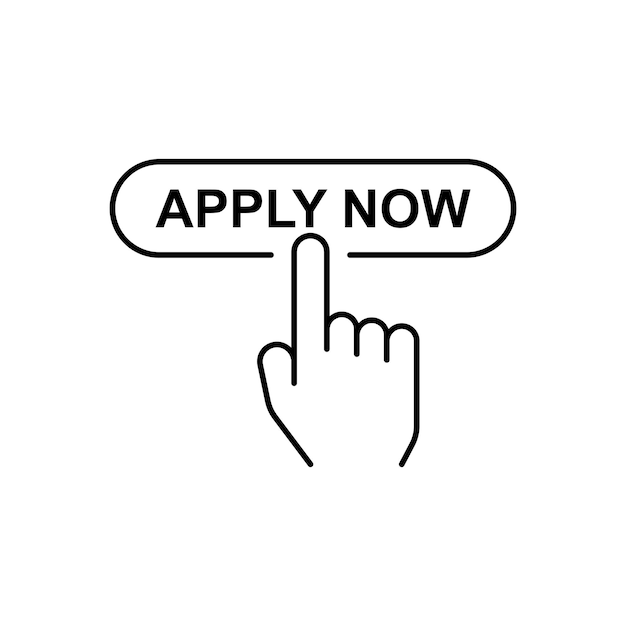 apply now icon in flat style finger cursor vector illustration on white isolated background click button business concept