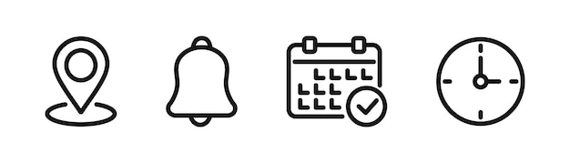 Appointment icon set Location bell calendar and time Vector