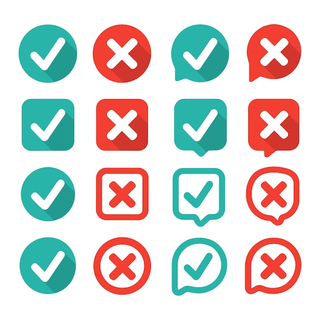 Approval and Disapproval Icons Checkmarks and Crosses
