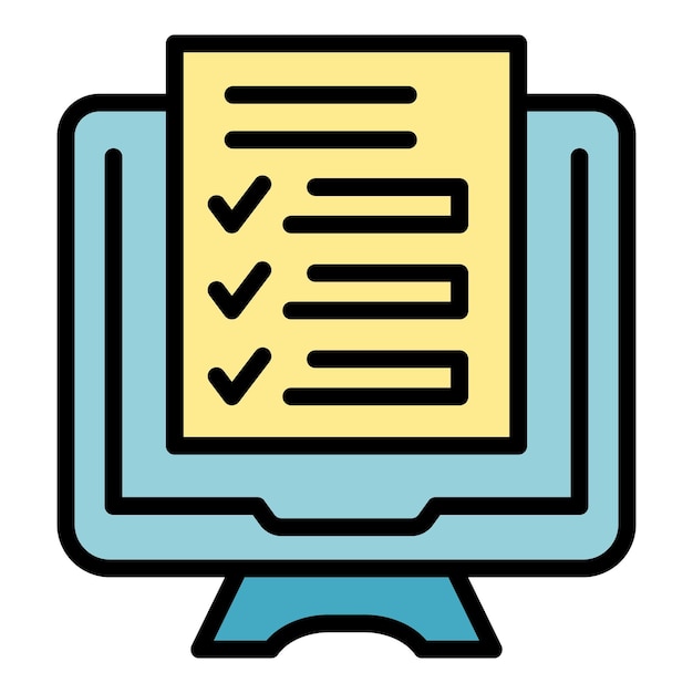 Approved exam icon outline vector Online computer test School study color flat
