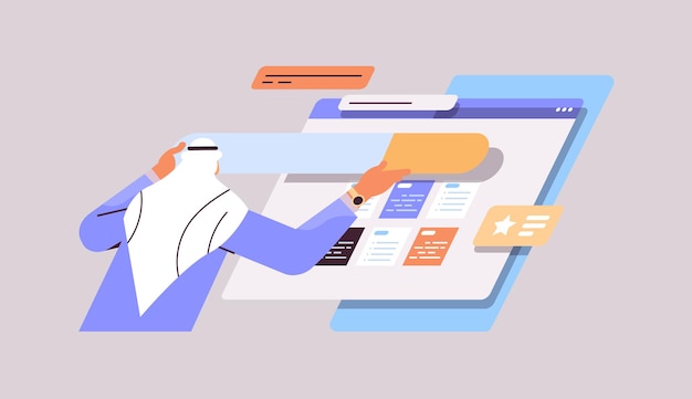 arab man developer creating website ui interface web application development program software optimization concept horizontal portrait vector illustration