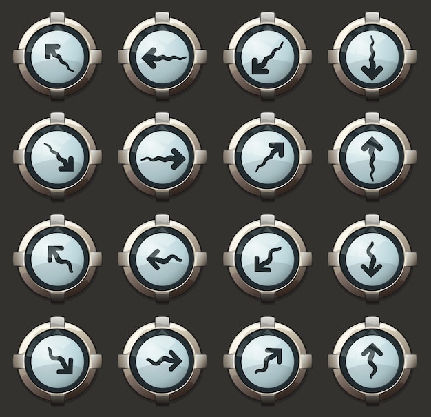 arrows vector icons in steampunk style round buttons for mobile applications and web