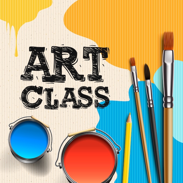 Art Class, Workshop Template Design. Kids art craft, education, creativity class concept, illustration