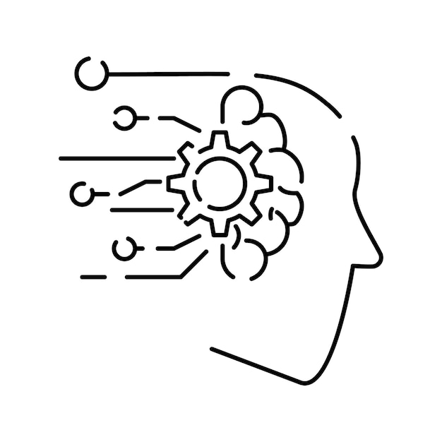 artificial intelligence line icon brain robot ai head technology face recognition algorithm self learning deep learning digital cyber humanoid and chat