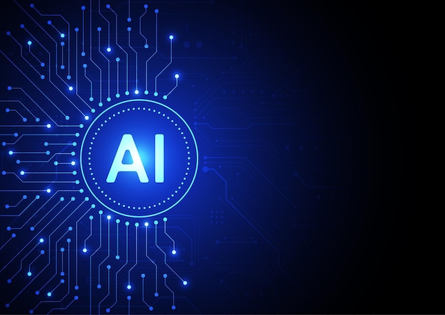 Artificial intelligence on circuit board in futuristic technology concept artwork for web banner