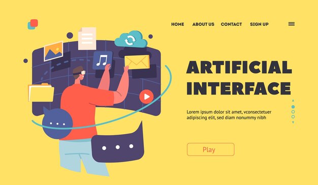 Artificial Interface Landing Page Template Virtual Analytics And Data Management in Cyberspace Concept Illustration