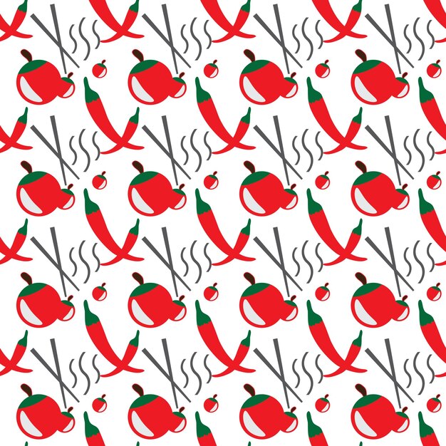 Asiatisk mat sømløst mønster med formen av chili og paprika abstrakt premium vektor design