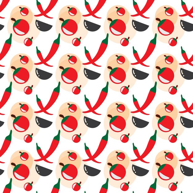Asiatisk mat sømløst mønster med formen av chili og paprika abstrakt premium vektor design