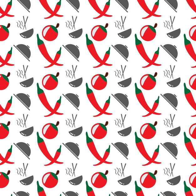 Asiatisk mat sømløst mønster med formen av chili og paprika abstrakt premium vektor design