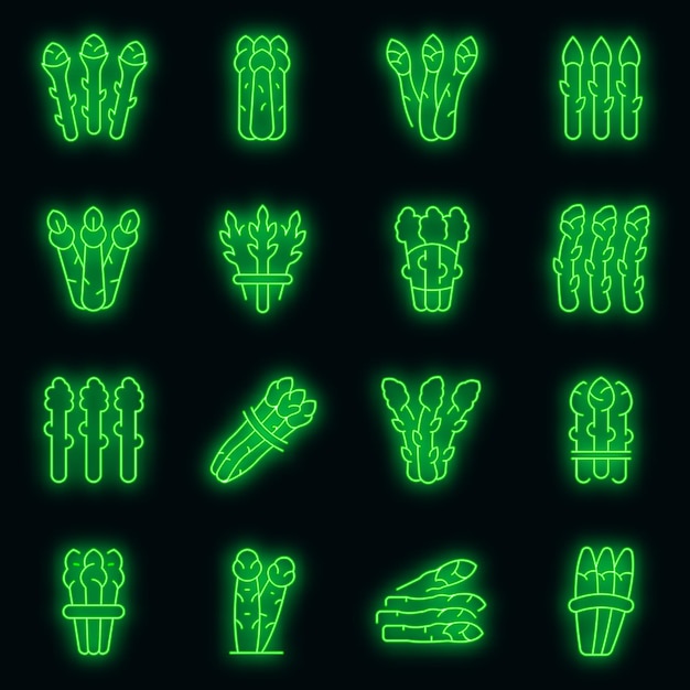 Asparagus icons set vector neon