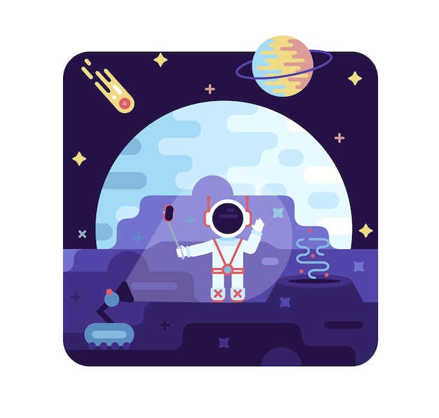Astronaut filming his blog on the uninhabited planet