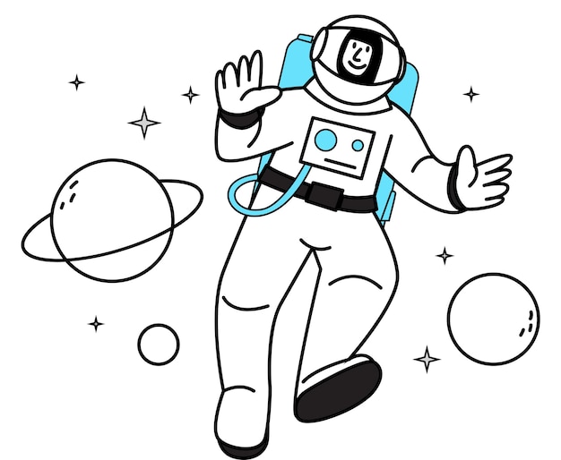 Astronaut in outer space with planets and stars vector illustration
