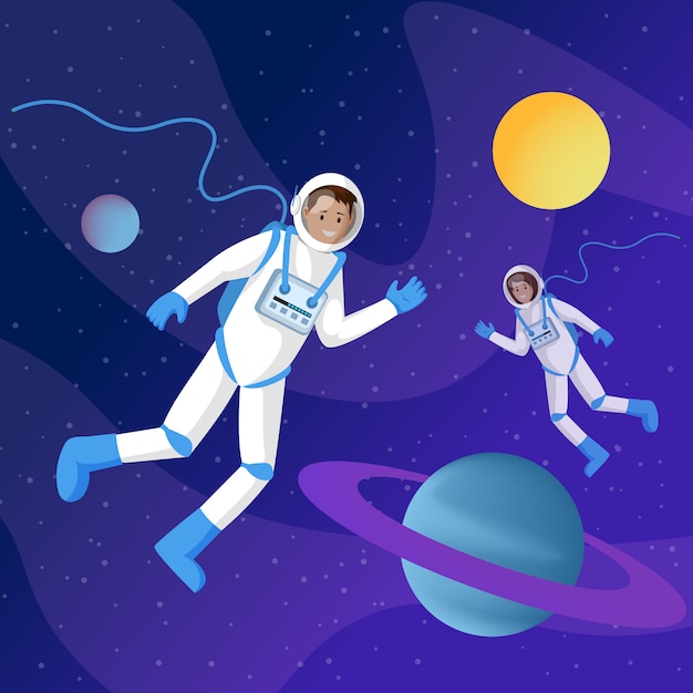 astronauts in outer space flat