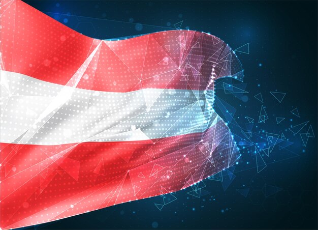 Austria ,  vector flag, virtual abstract 3D object from triangular polygons on a blue background