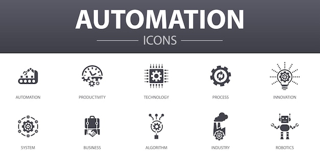 automation simple concept icons set. contains such icons as productivity, technology, process, algorithm and more, can be used for web, logo, ui/ux