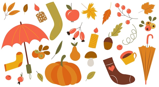 Autumn card autumn icons in doodle style