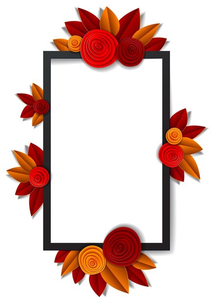 autumn flowers and leaves beautiful background or frame with blank copy space for text, vector illustration in paper cut style. wedding invitation or romantic greeting card.