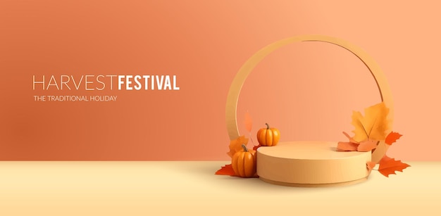 Autumn seasonal advertising banner with showcase for your product