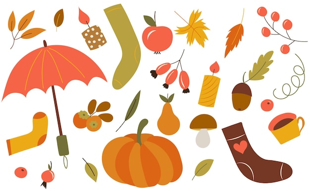 Autumn set cartoon in flat style vector