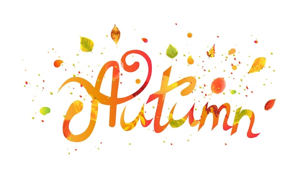 Autumn Text With White Background With Gradient Mesh Vector Illustration