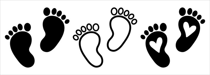 Baby Feet Flat Icon Small Heart Line Art Clean Black Silhouette Design
