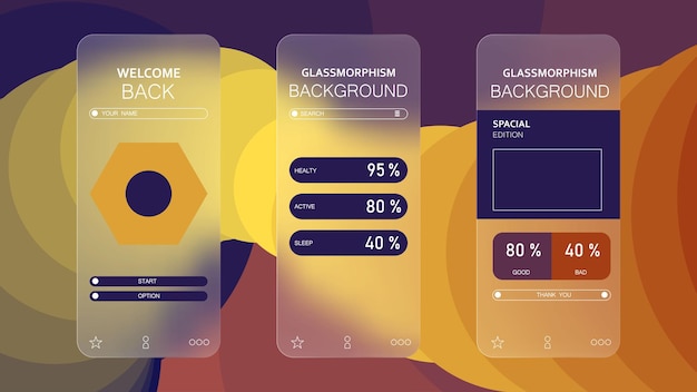 background gradient glassmorphism effect mobile application design template vector illustration