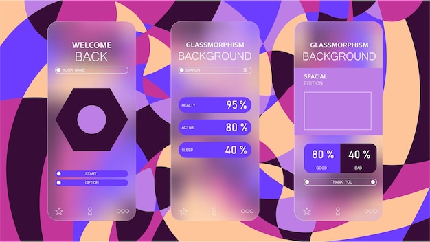 background gradient glassmorphism effect mobile application design template vector illustration