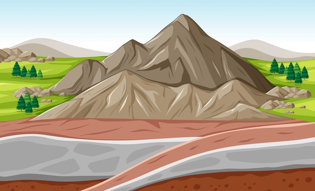 Background scene with big mountain and underground layers