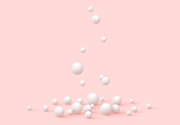 background with white spheres. minimal abstract backdrop with realistic balls. art poster, modern trendy banner, 3d element design, group objects