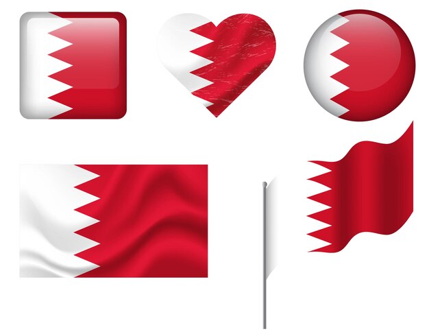 bahrain flag set of icons vector flag of bahrain symbol set of bahrain flags button waved heart