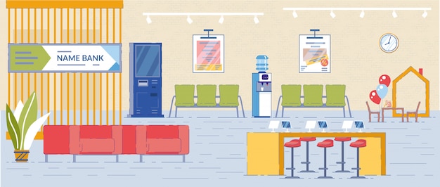 Bank VIsitors and Clients Interior with Furniture.