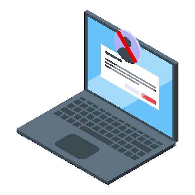 Banned laptop icon isometric vector Blacklist user Expel device