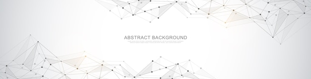 Banner design with abstract geometric background and connecting dots and lines. Global network connection. Digital technology with plexus background and space for your text.