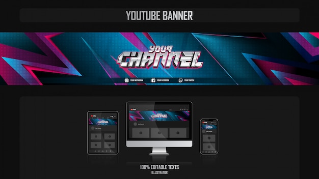 Banner for YouTube-kanal med Gamer-konsept