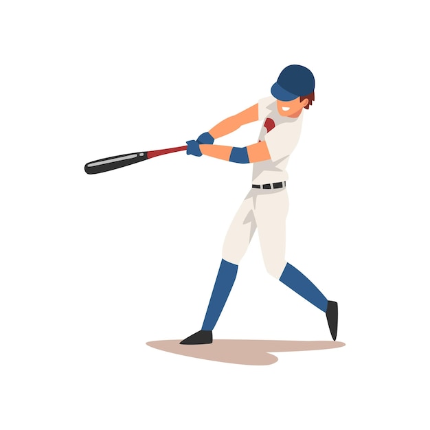 Baseball Player Swinging Bat Softball Athlete Character in Uniform Vector Illustration on White Background