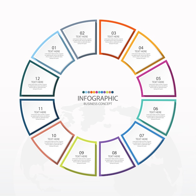 basic circle infographic template with 12 steps, process or options
