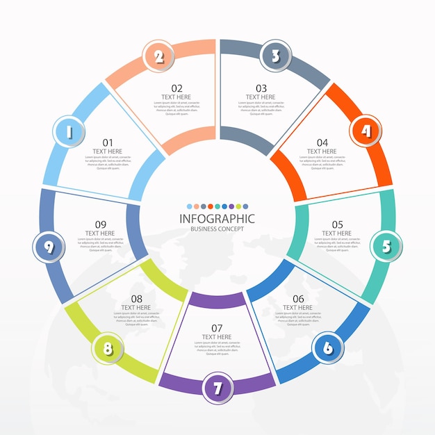 basic circle infographic template with 9 steps, process or options, process chart.