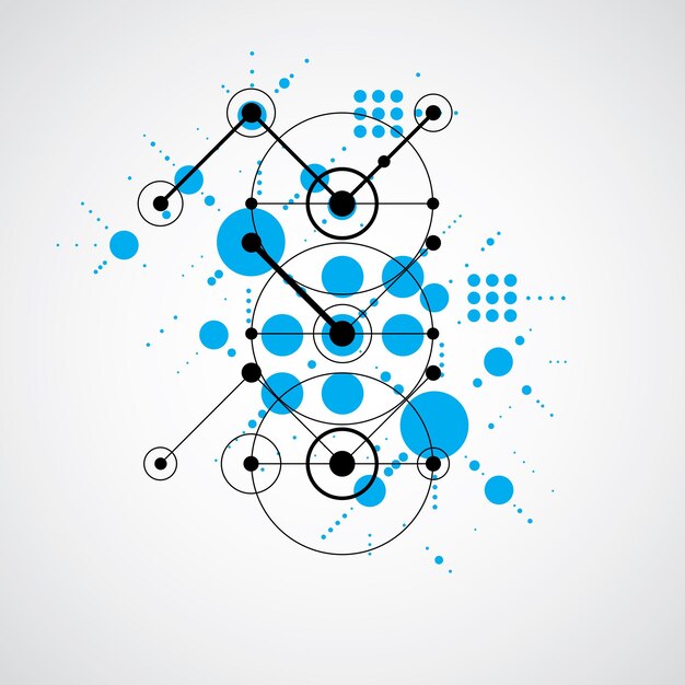 Bauhaus retro wallpaper, art vector blue background made using grid and circles. Geometric graphic 1960s illustration can be used as booklet cover design.
