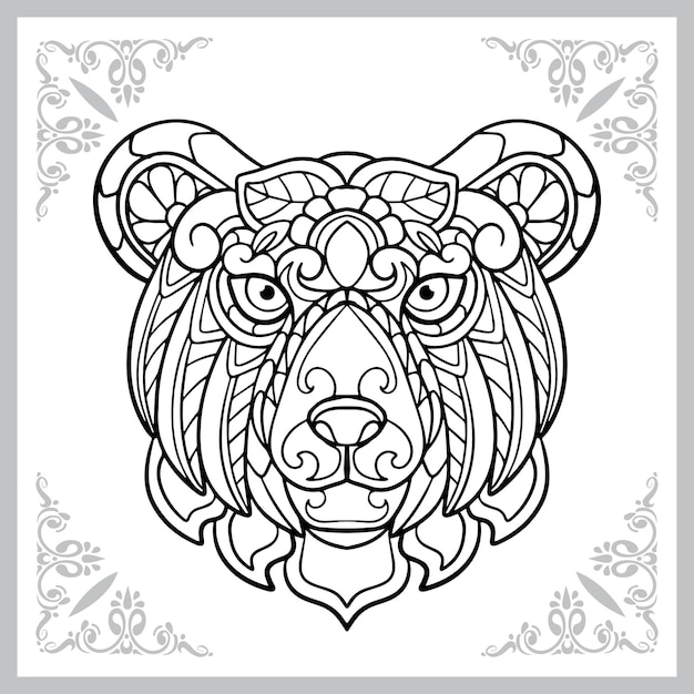 bear head zentangle arts isolated on white background