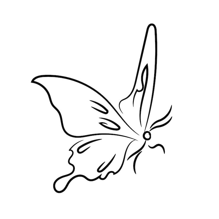 Vektor beautiful butterfly black ink outline