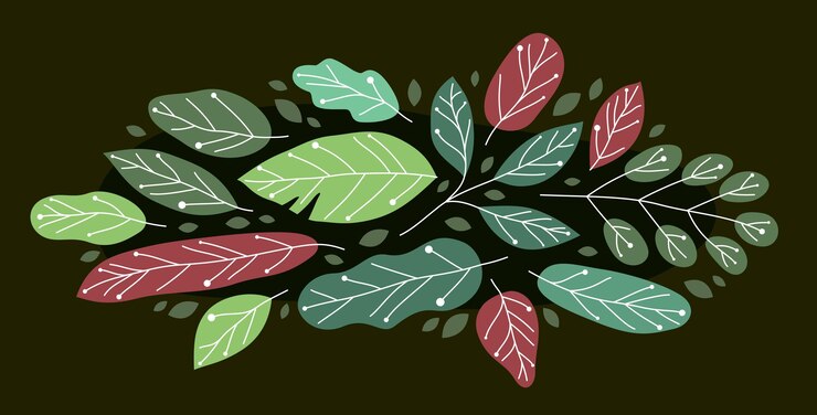 Vektor beautiful fresh green leaves flat style vector illustration over rark floral composition drawing botanical design