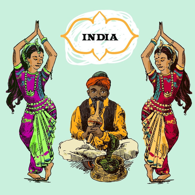 Vektor beautiful hand drawn sketch illustration indian dance
