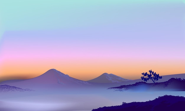 Beautiful mountain hill view landscape nature background vector illustration design
