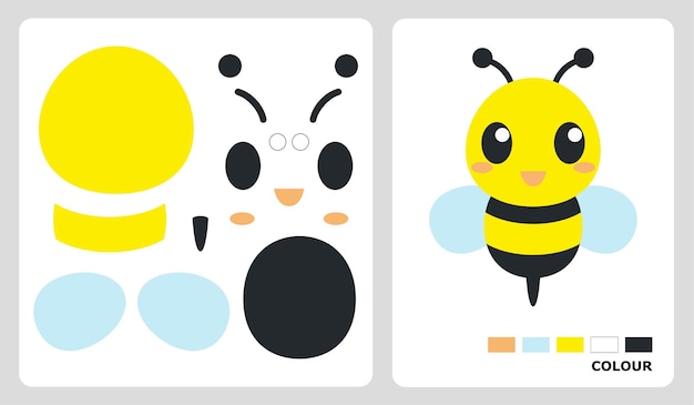Bee patterns for applique patchwork and paper crafts in cut and paste puzzle patterns