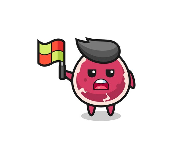 Beef character as line judge putting the flag up cute style design for t shirt sticker logo element