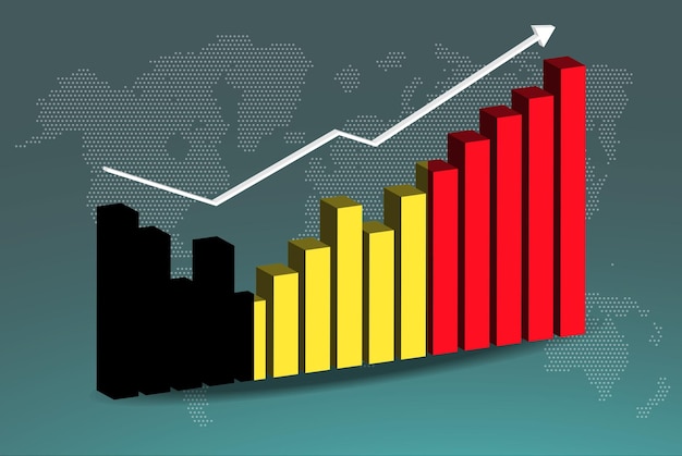 Belgium 3D bar chart graph with ups and downs increasing values upward rising arrow on data