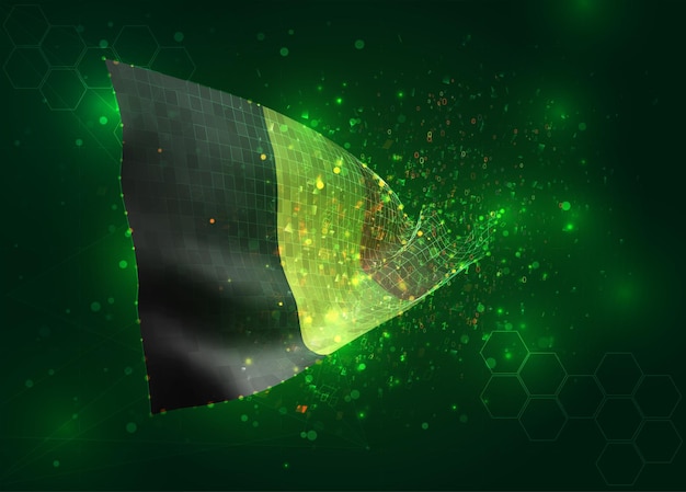 belgium on vector 3d flag on green background with polygons and data numbers