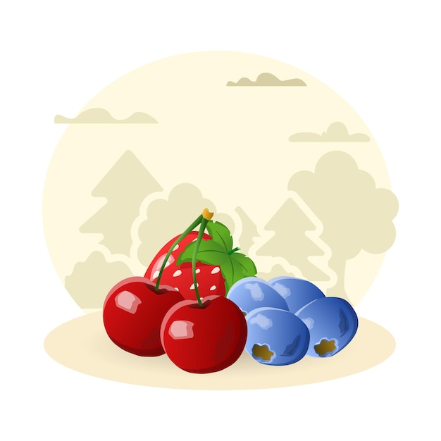 berry illustration cherry strawberry blueberry leaf editable